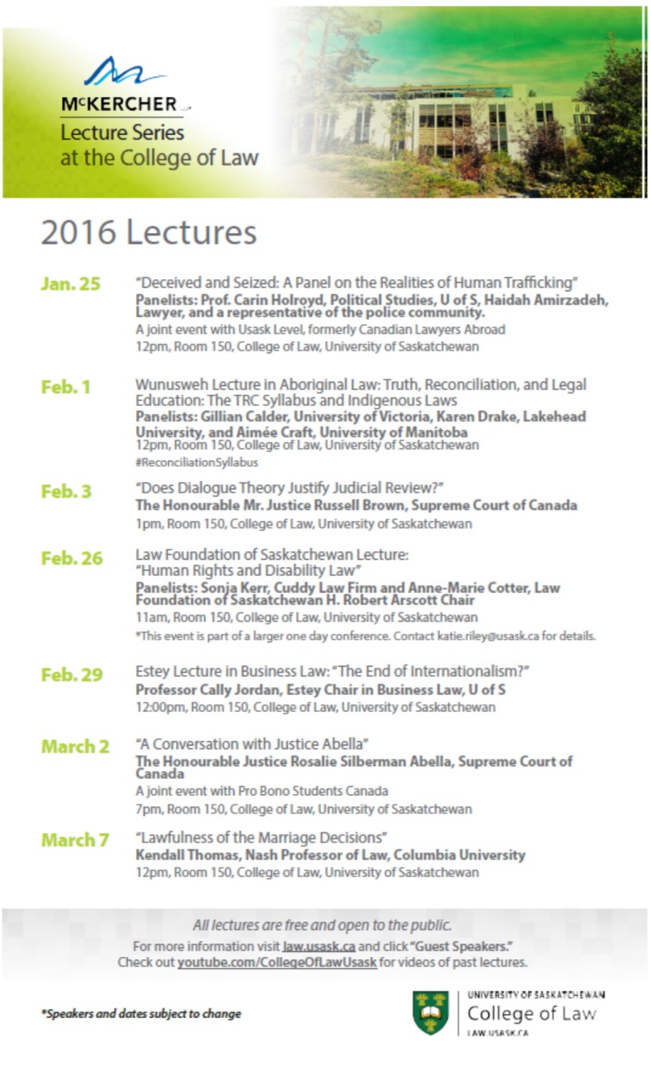 Poster for McKercher College of Law Lectures 2016